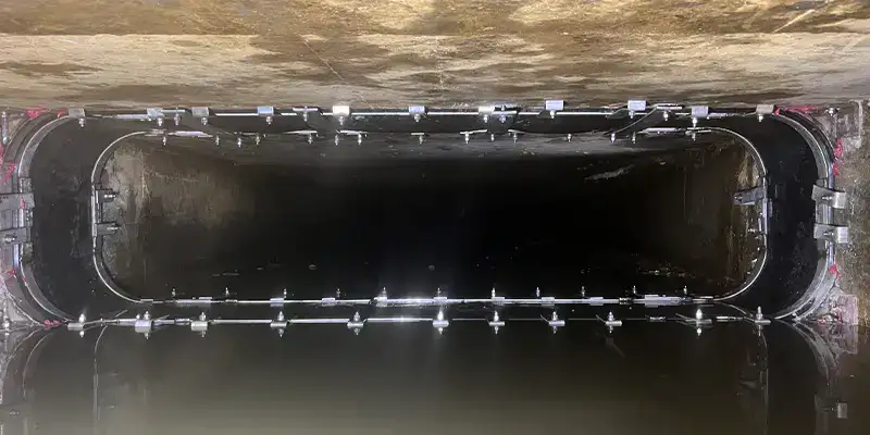 A box culvert that has been sealed with a HydraTite seal, installed over a corner form