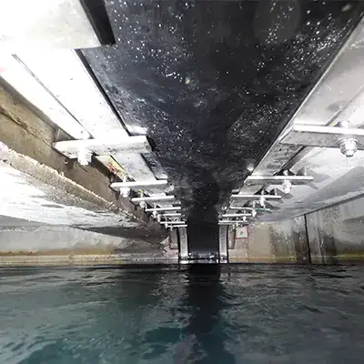 A box culvert full of water and sealed with HydraTite