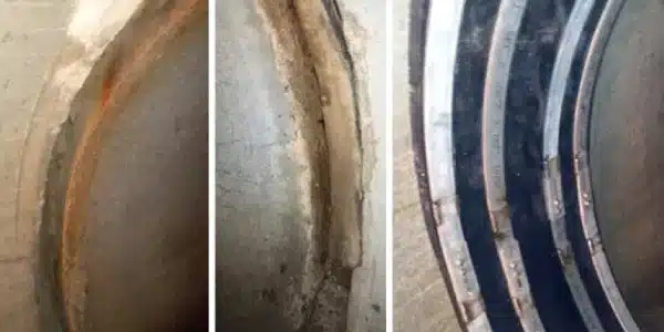 Several images of a HydraTite seal installed in a concrete pipe