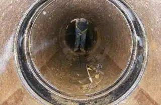 Inside a circulating water line in which the pipe joint has been sealed with HydraTite