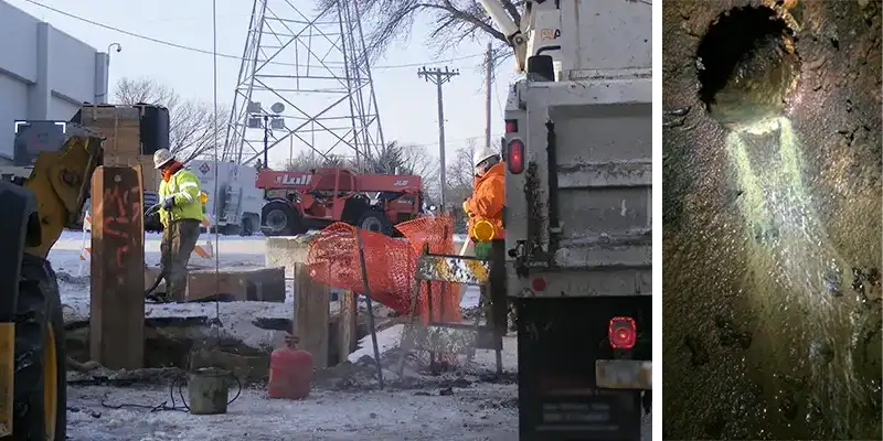 Several images of a pipe rehabilitation project