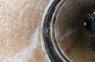 Inside a circulating water line in which the pipe joint has been sealed with HydraTite