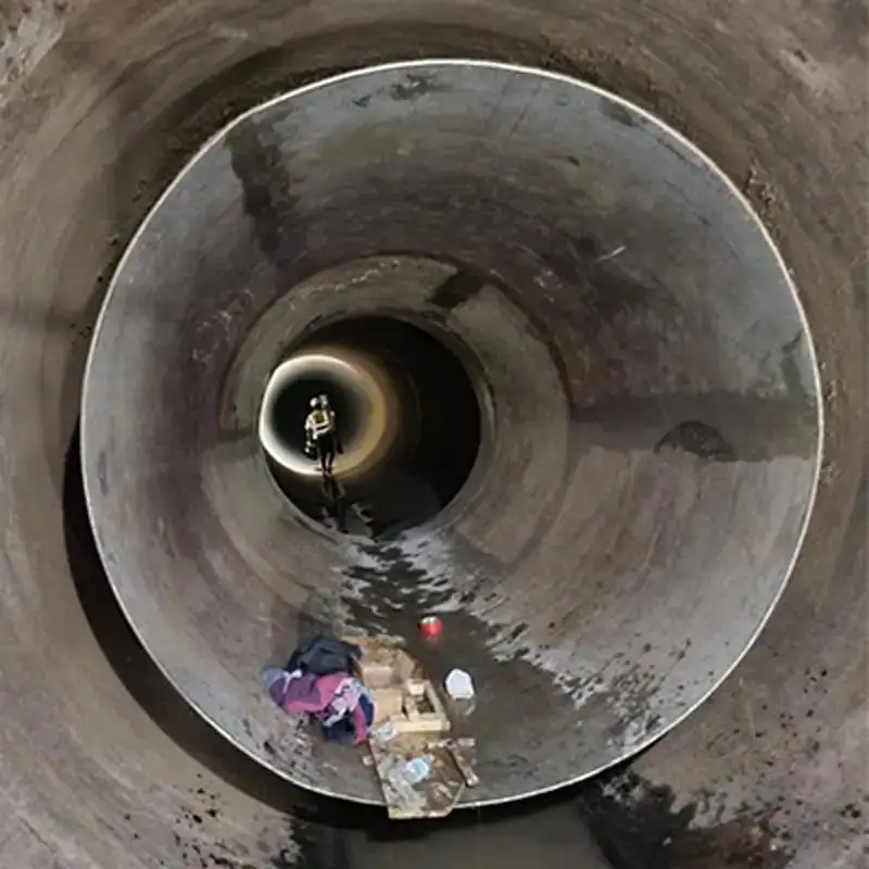 A large-diameter pipe with a compromised joint