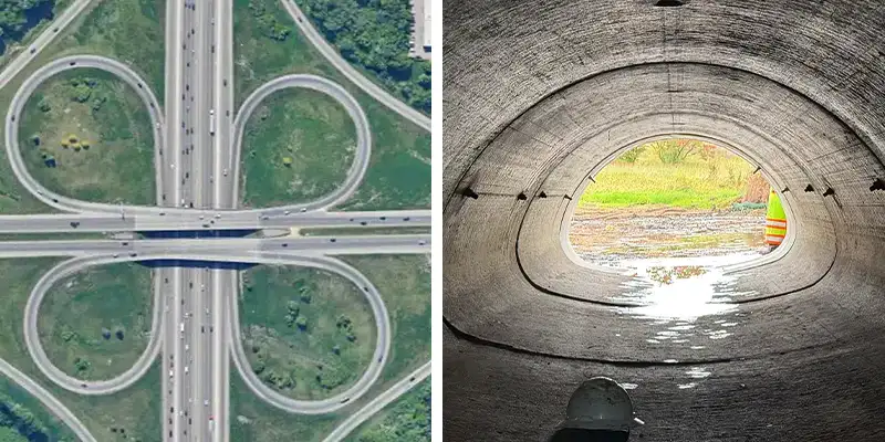 An irregularly-shape culvert below an active road