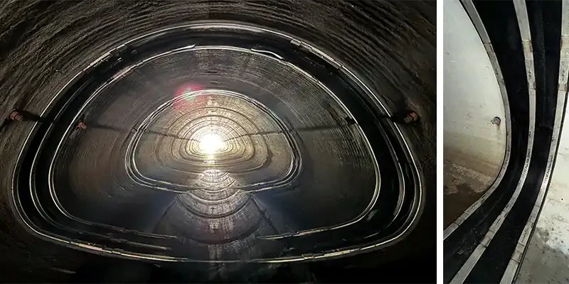 HydraTite installed in an irregularly-shaped pipe with three retaining bands