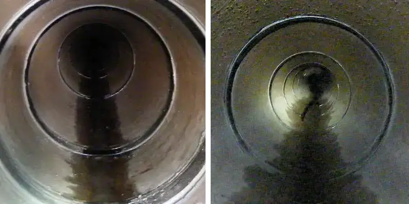 Several images of seals installed over a pipe's joints, sealing it from the inside