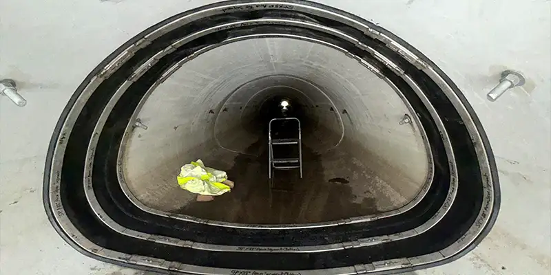 HydraTite installed in an irregularly-shaped pipe with three retaining bands