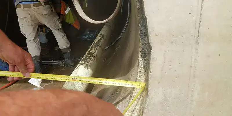 A technician measuring an elliptical pipe