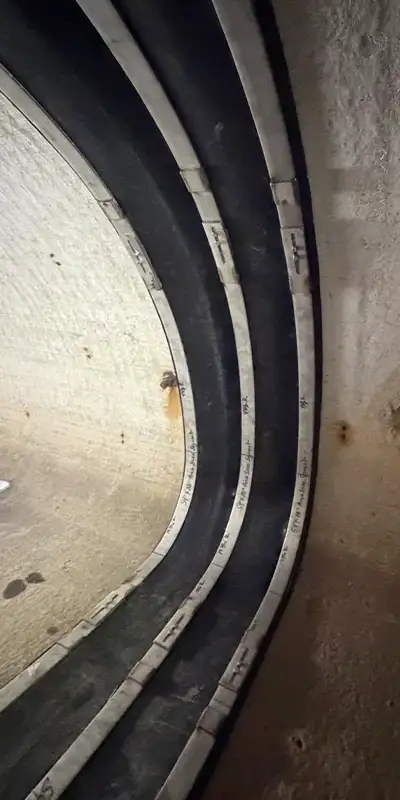 HydraTite installed in an irregularly-shaped pipe with three retaining bands