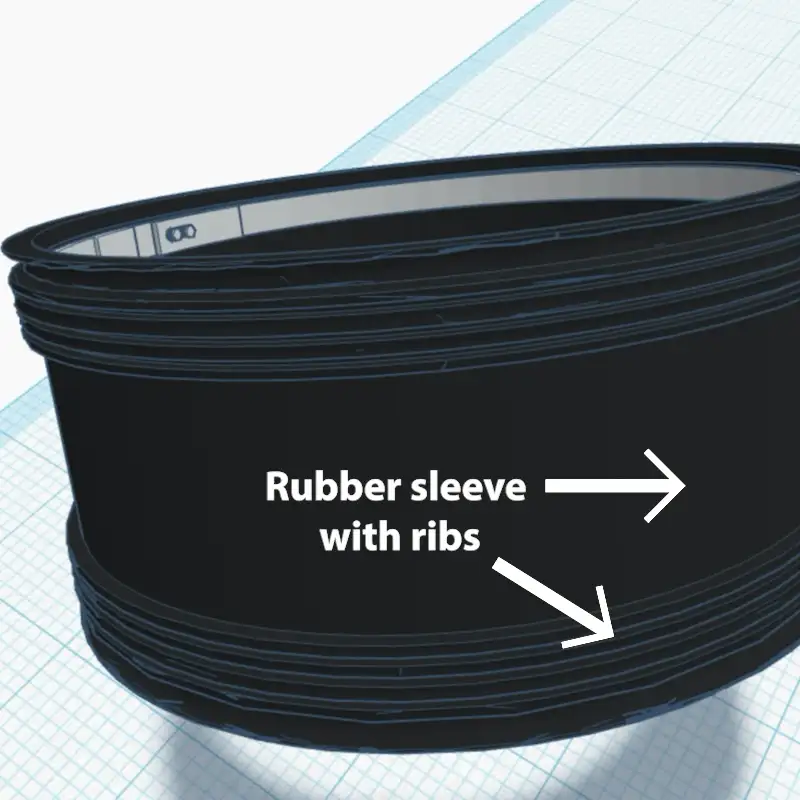 A 3d rendering of a HydraTite seal, 'Rubber sleeve with ribs'