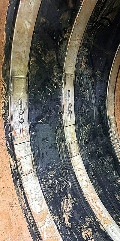 A double-wide HydraTite seal installed to eliminate leaks at this joint