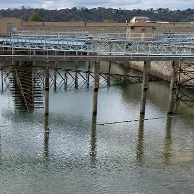 A low water basin at a water treatment facility