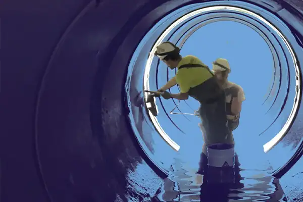 Two technicians installing HydraTite with a hydraulic expander