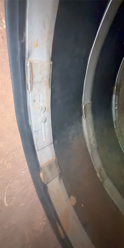 HydraTite installed with three retaining bands over a defect in a raw water line, eliminating leaks