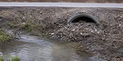 A culvert with an obstructed entrance