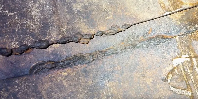 An internal view of a pipe where a joint has become separated